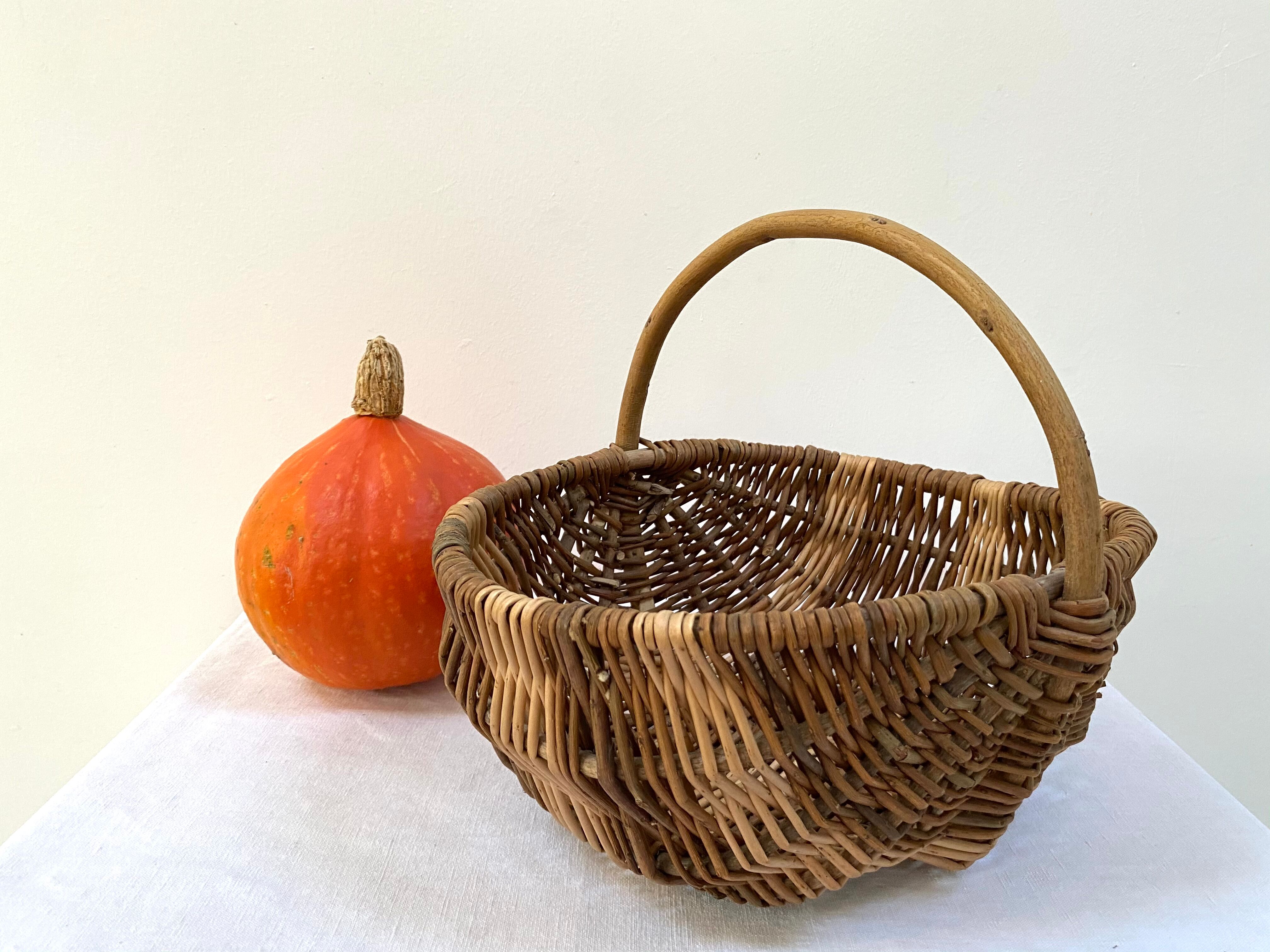 Old handmade basket in woven wicker