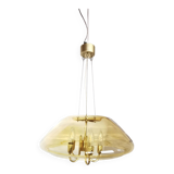 Large chandelier in brass and smoked glass, six branches, space age, baroque, Italy, 1970.