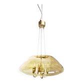 Grand lustre en laiton et verre fumé, six branches, space age, baroque, Italie, 1970.