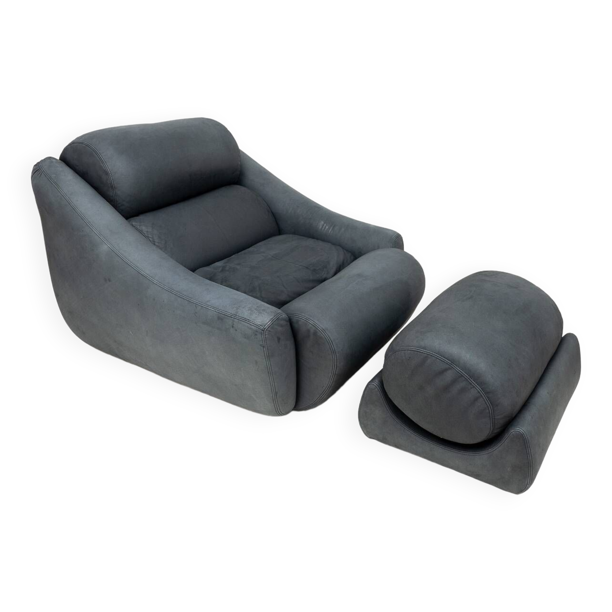 Large lounge chair and ottoman in leather, 1970