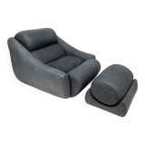 Large lounge chair and ottoman in leather, 1970