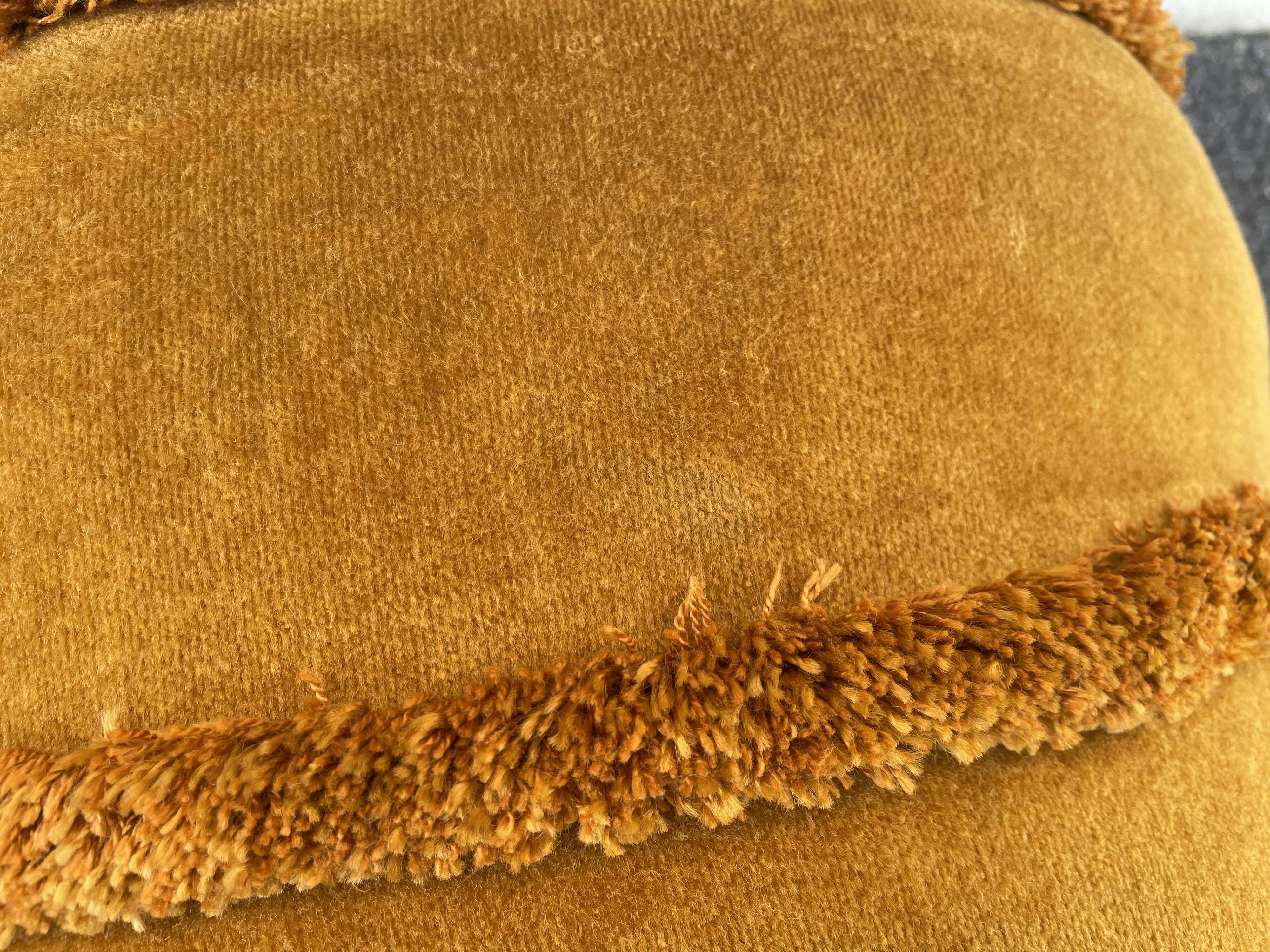 Golden yellow velvet pouf