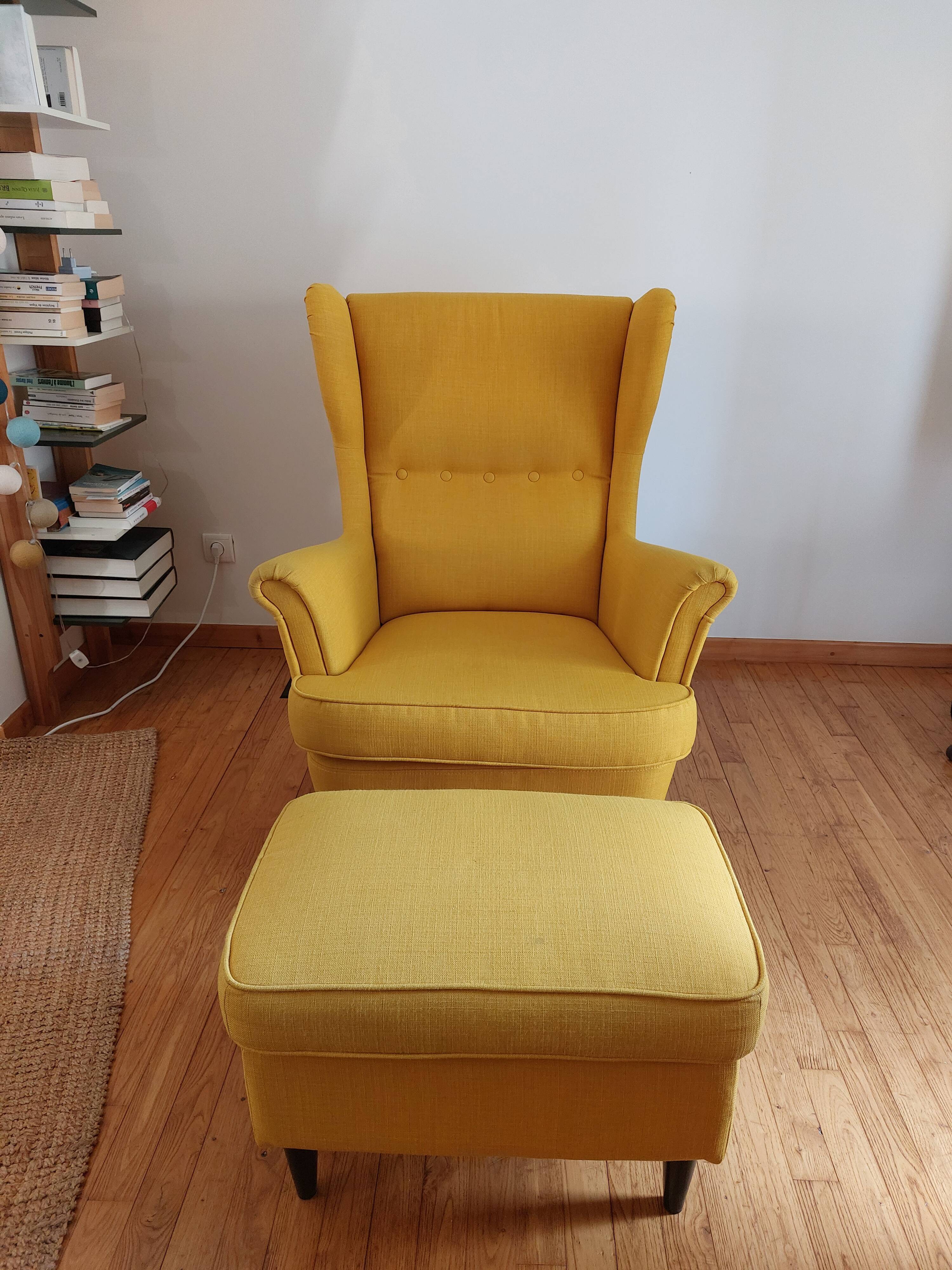 Yellow-eared armchair and its footrest