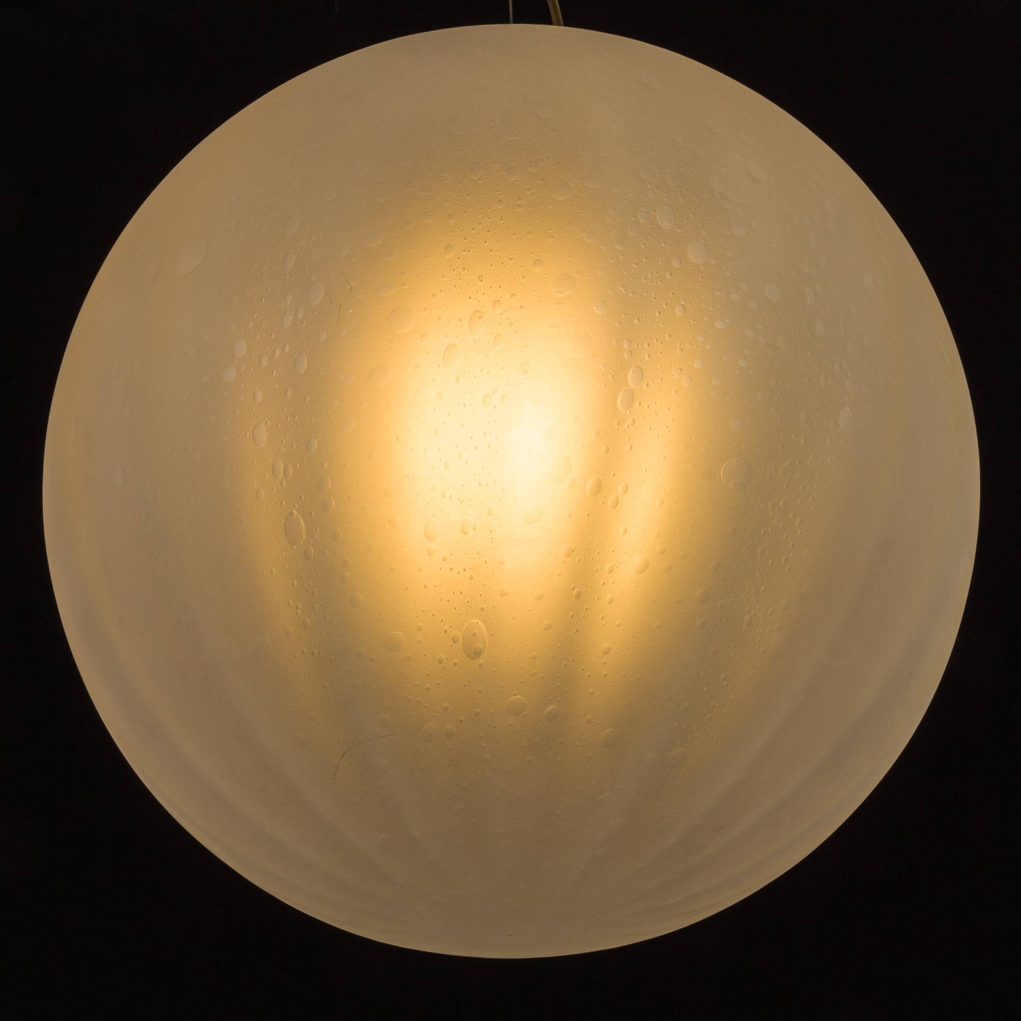 Extra Large Murano glass, handblown "frosted drop" pendant with brass detail