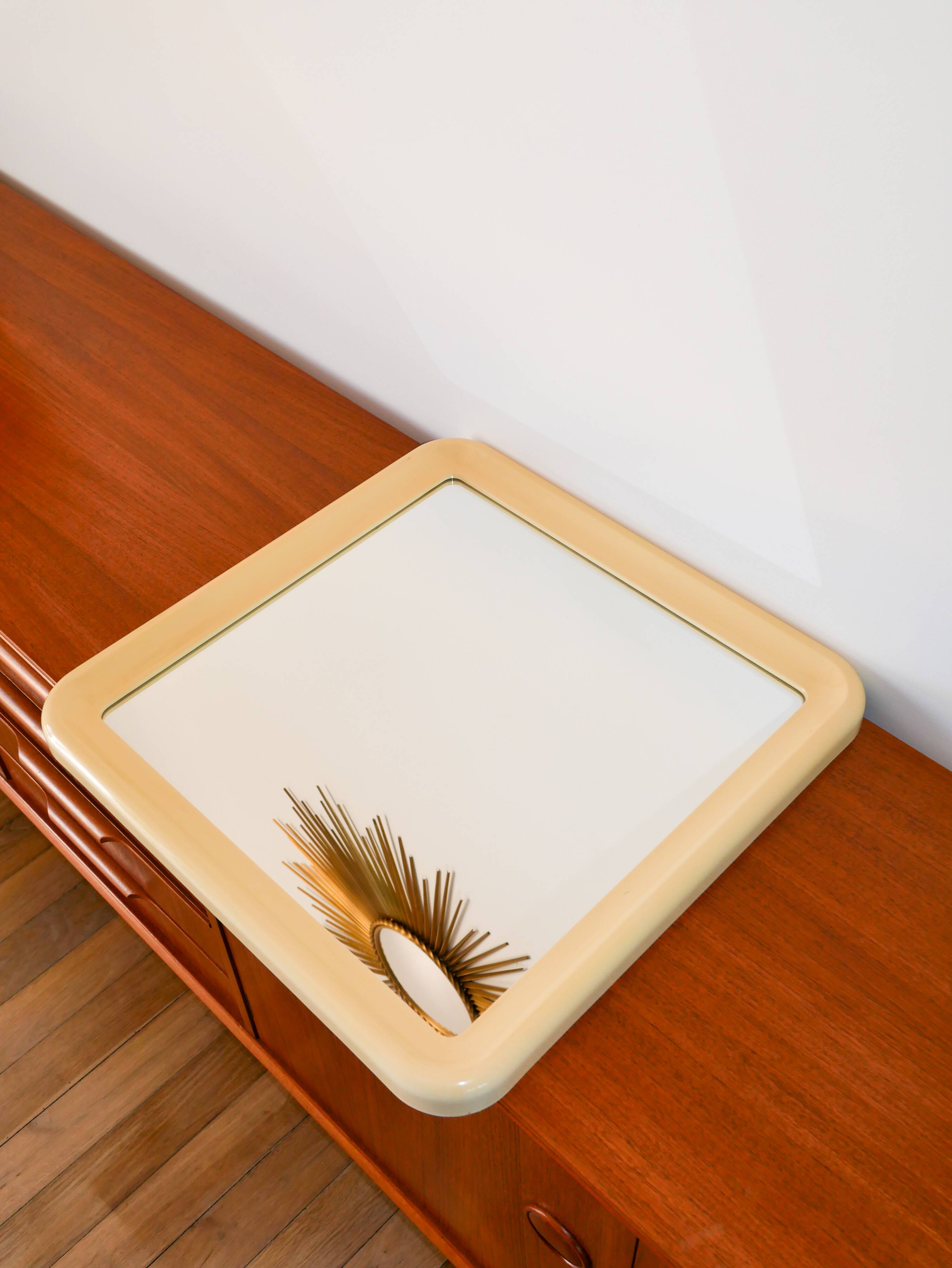 Ecru square plexiglass mirror, Made in Italy, 1970