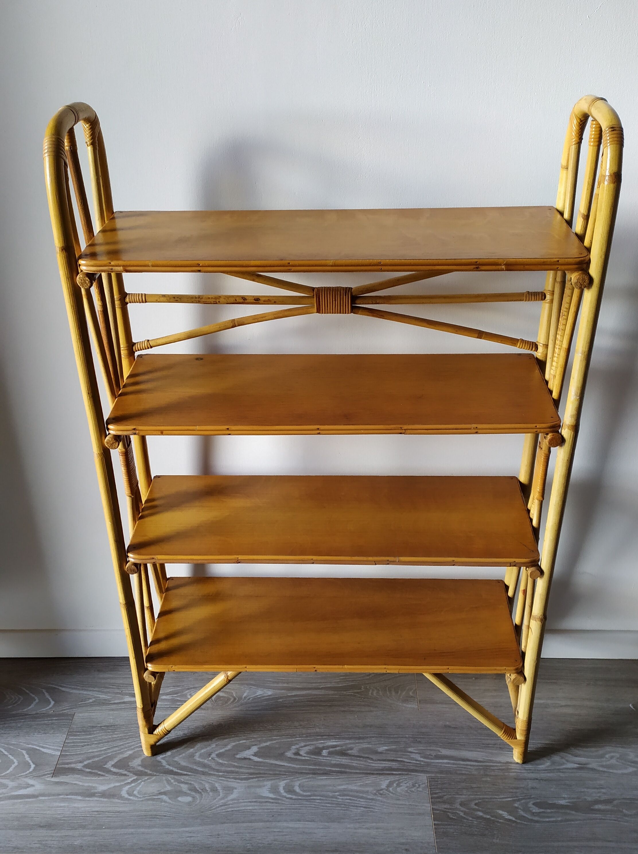 Rattan and wood shelf