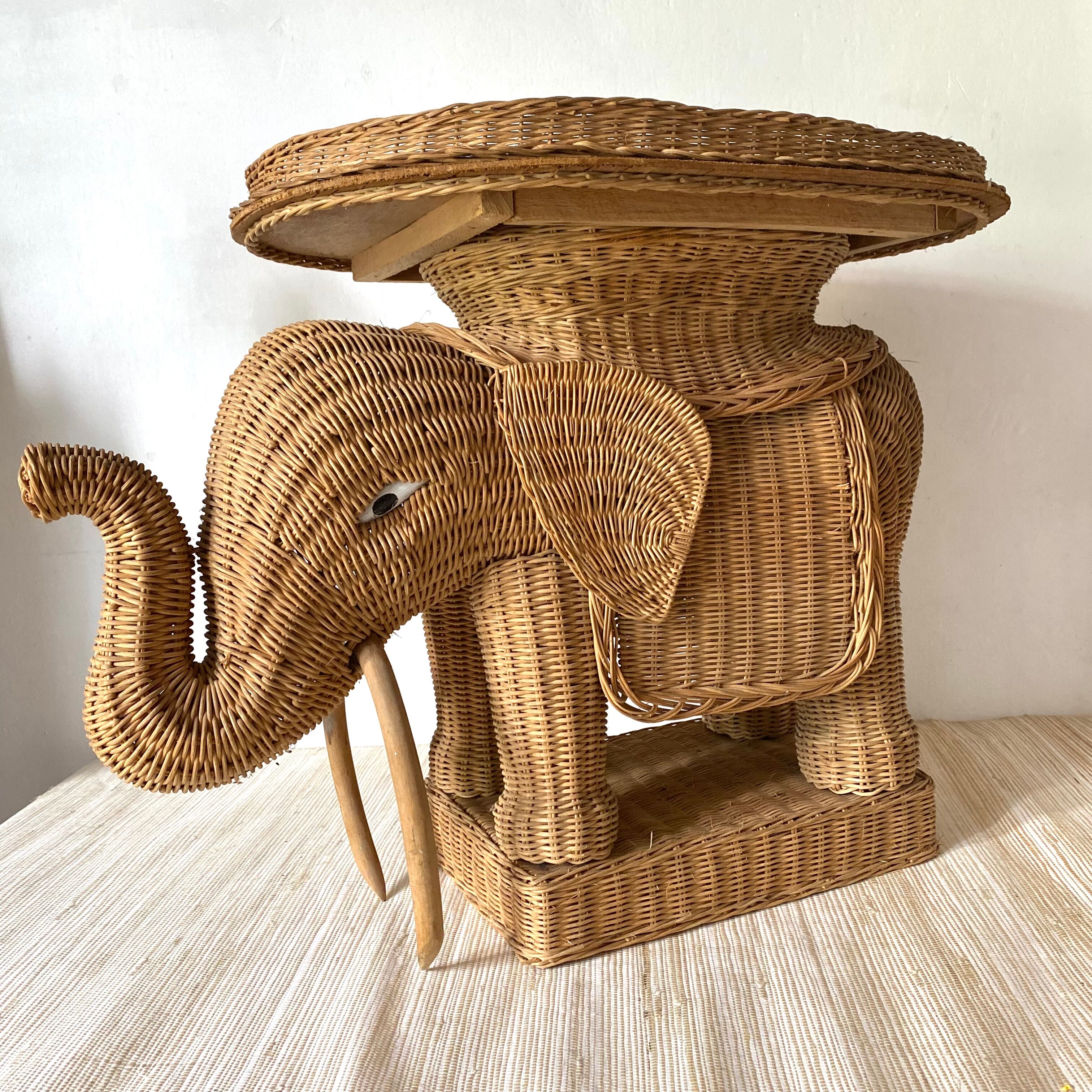 Vintage elephant rattan table