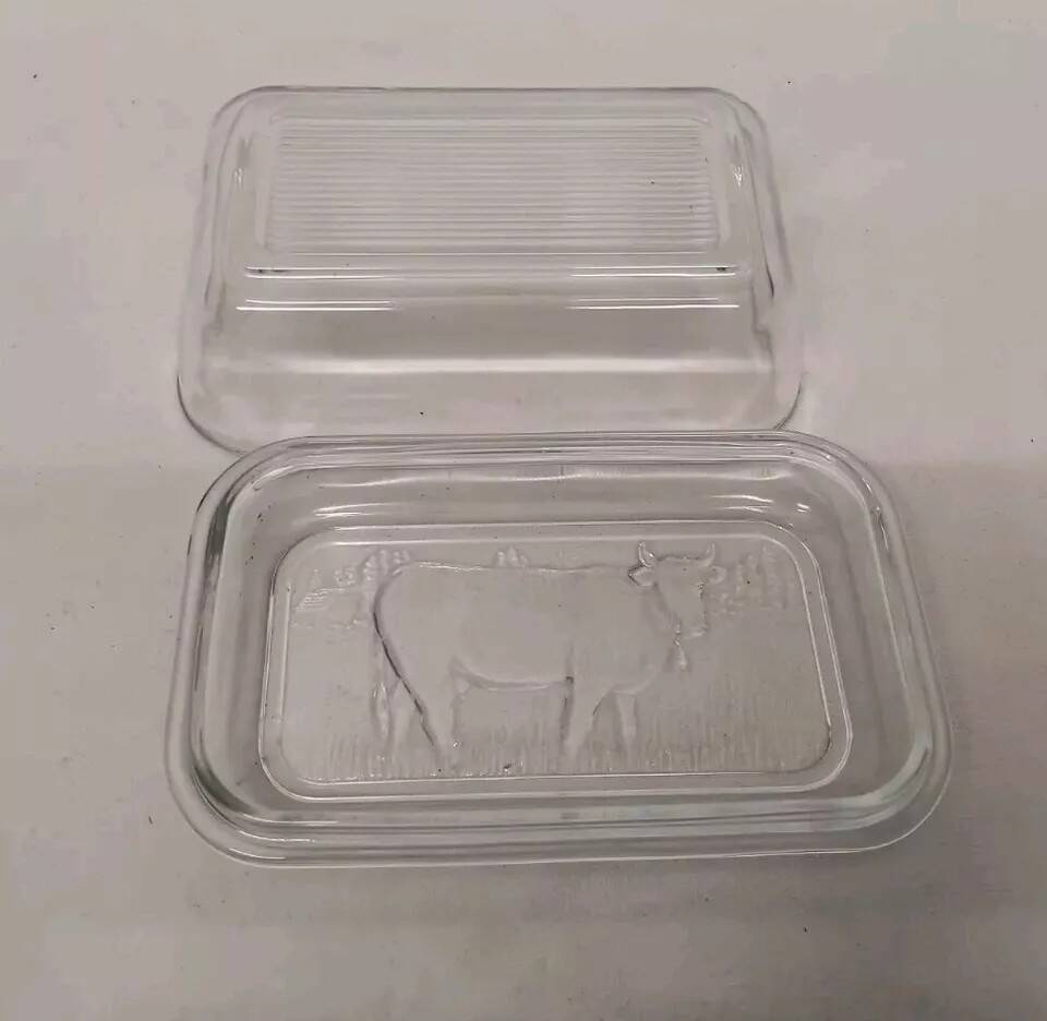 Vintage Cow Pattern Glass Butter Dish