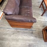 Scandinavian bench in solid teak and leather 1970