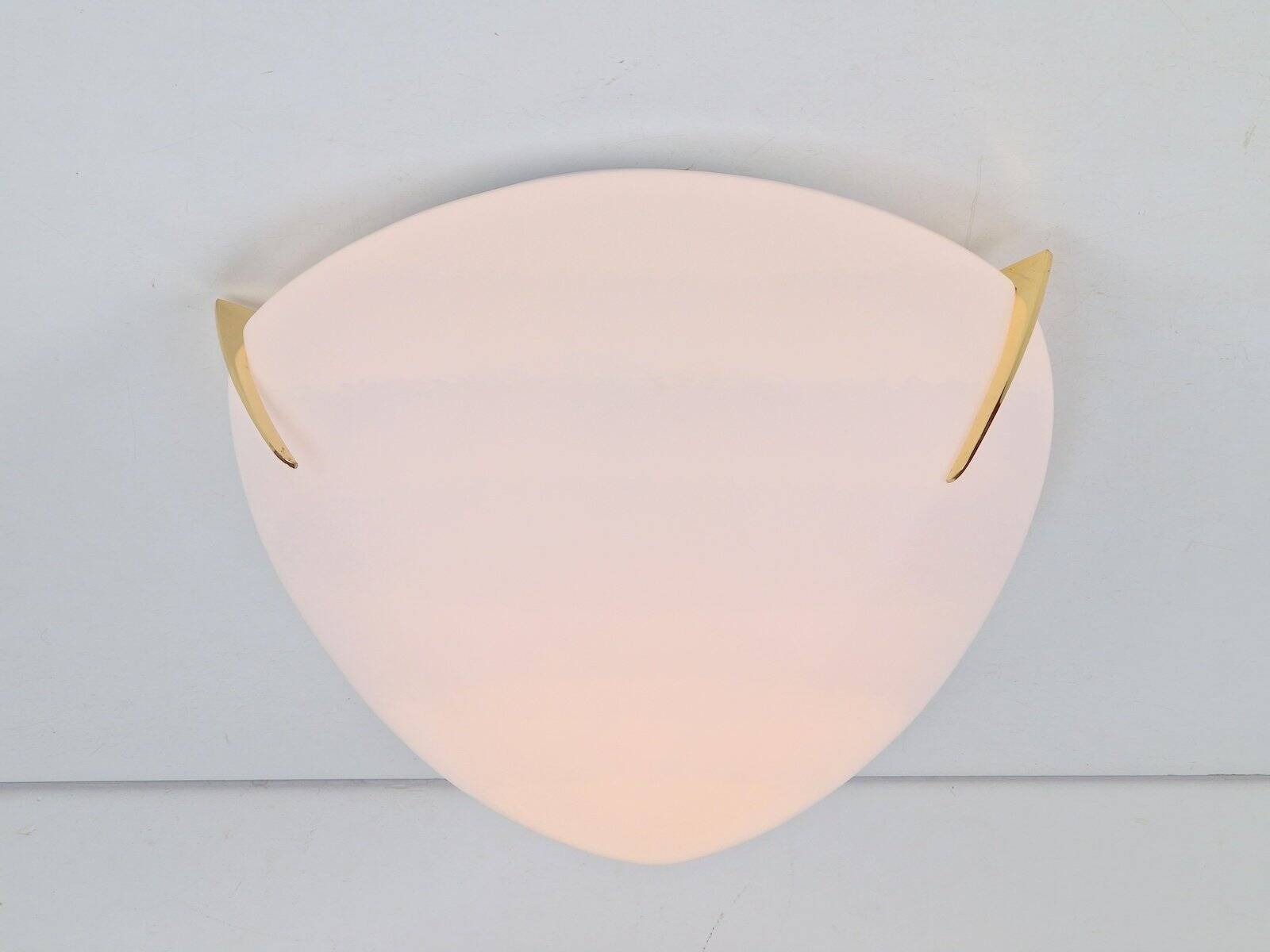 Regency Brass and White Glass Ceiling Lamp from Milan, Spain, 1970s