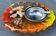 Cendrier en résine ou altuglas - forme de  coquillage ,inclusion de coquillages, poisson, corail ect