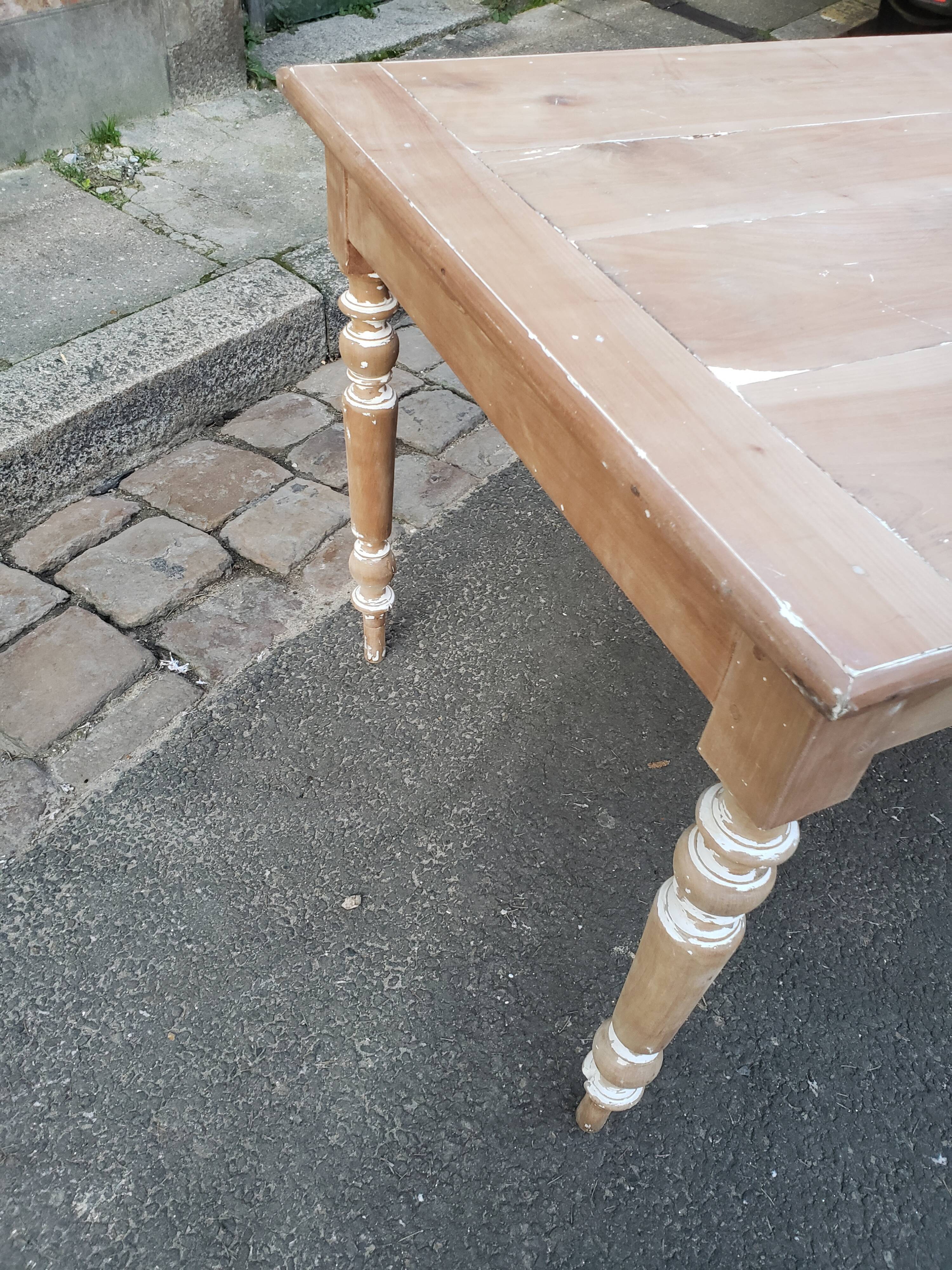 Old patina farm table turned feet