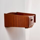 Wall mounted teak and beech bedside cabinet, Set of 2