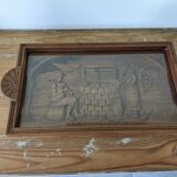 Vintage wooden serving tray signed Souron