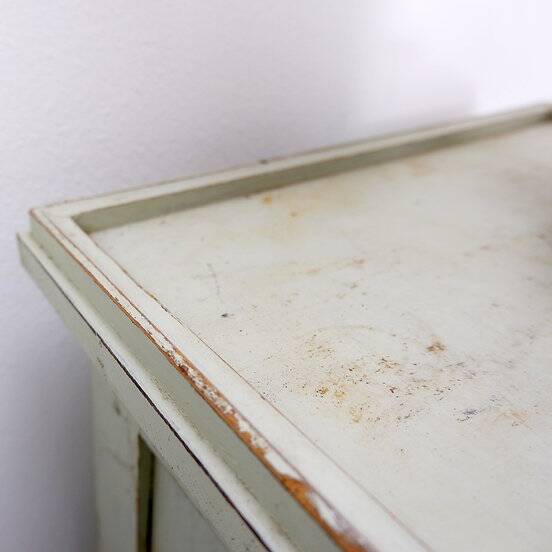 Vintage Green patinated wood Pedestal Cabinet Storage