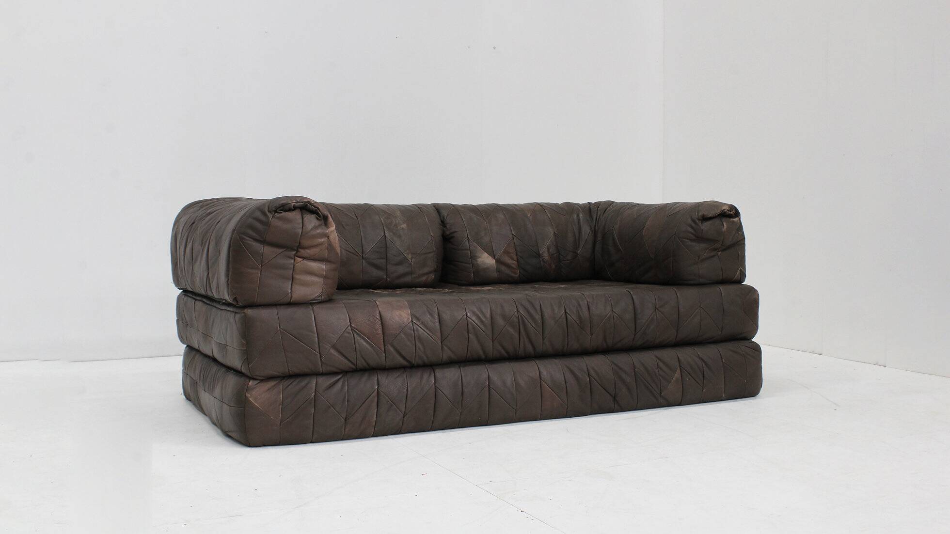 Canapé vintage en cuir patchwork des années 1970