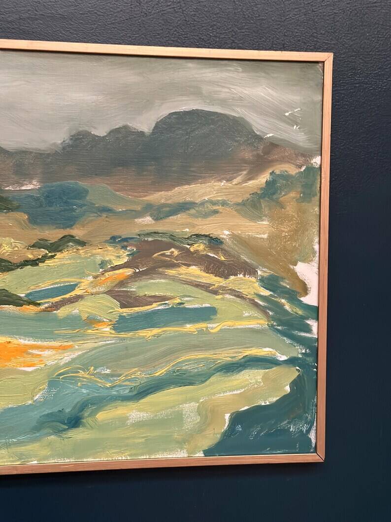 Swedish Oil on Panel “Landscape” by Lars Stocks,Framed & Vintage 77 × 57 cm
