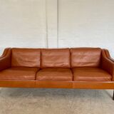 Mid century vintage danish mogens hansen 3 person sofa in coganc leather