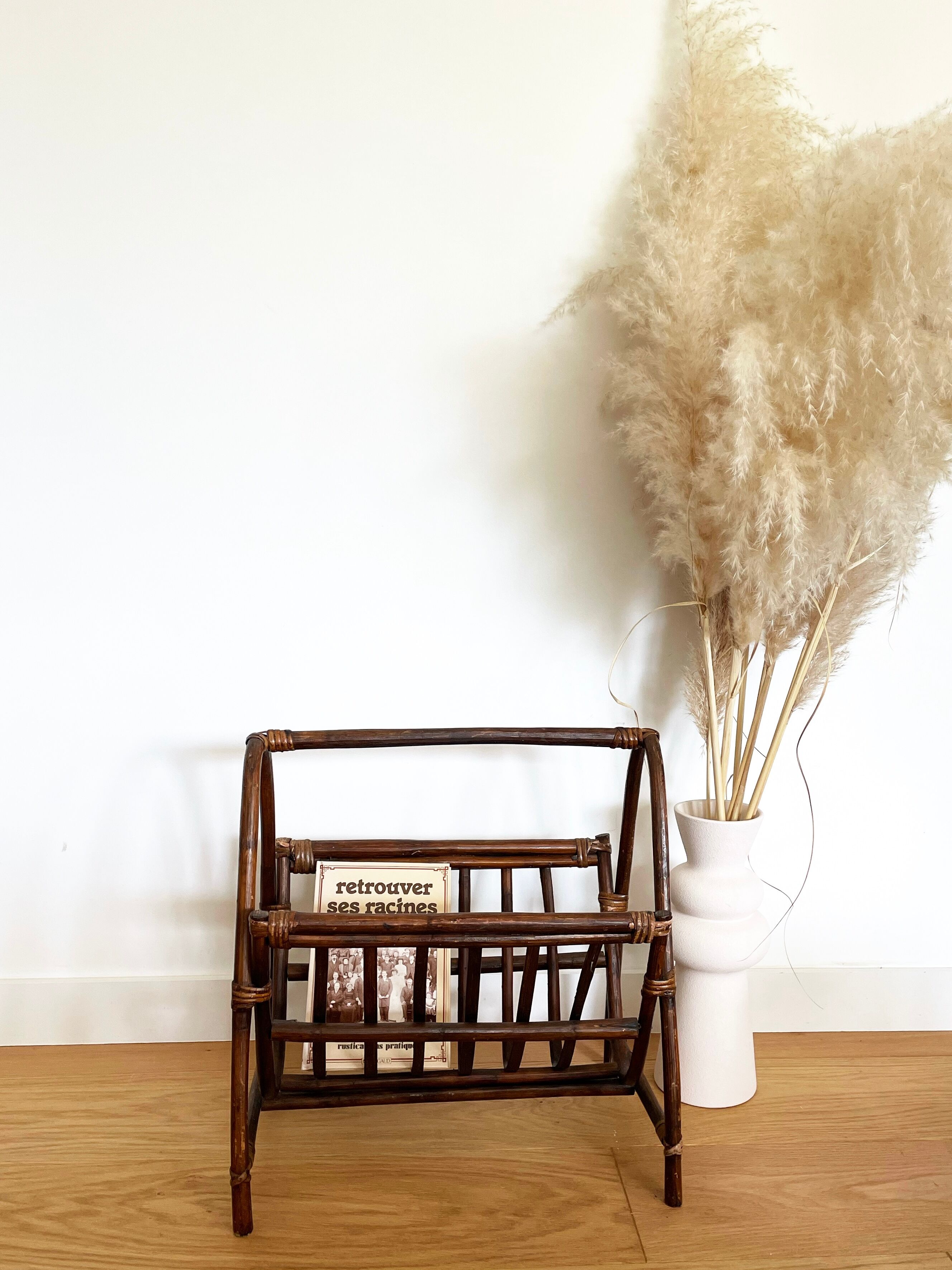 Vintage rattan magazine holder