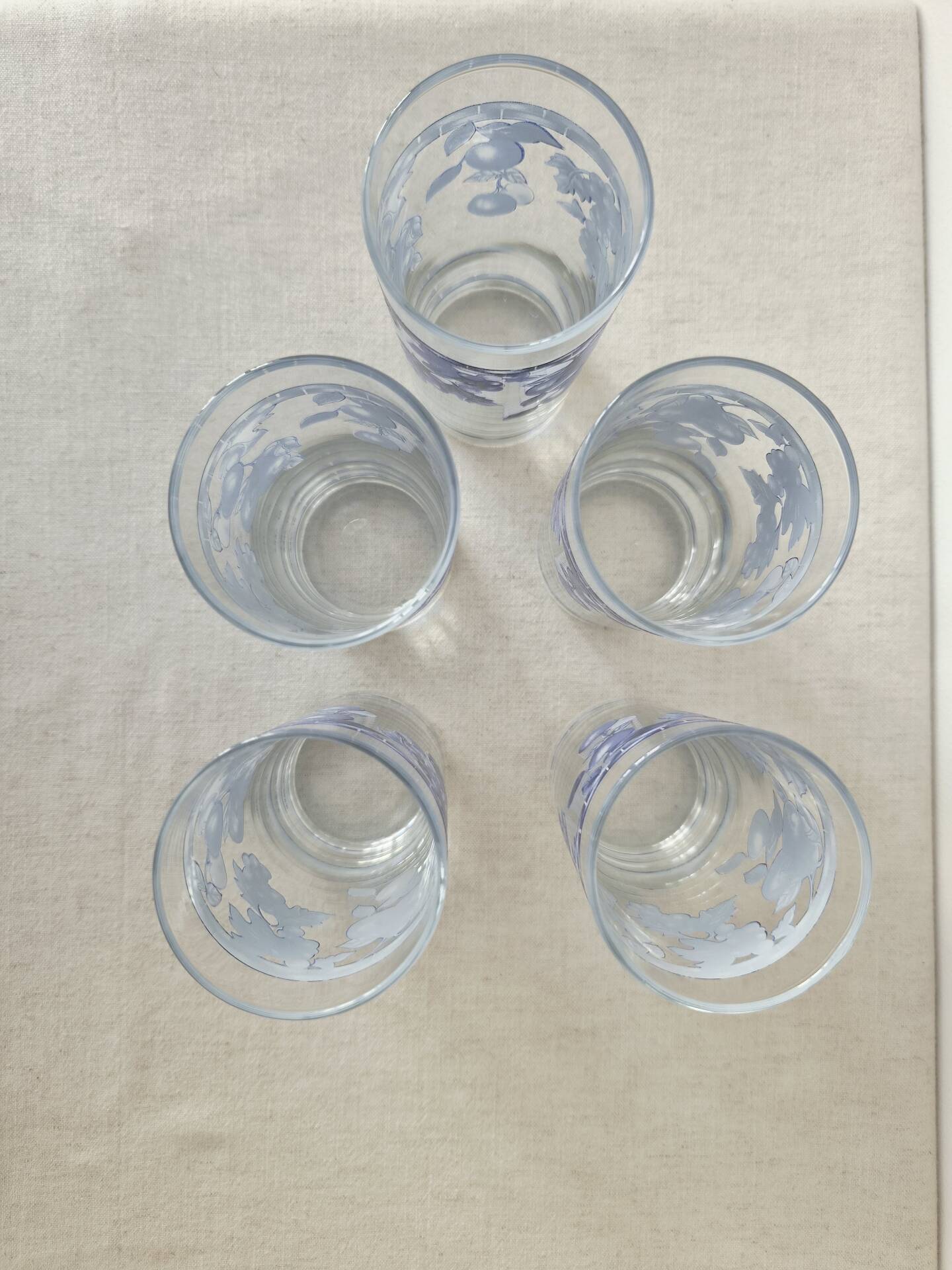 Set of 5 vintage glasses "Blue Fruit Pattern" 1970s - by Cervé Italy
