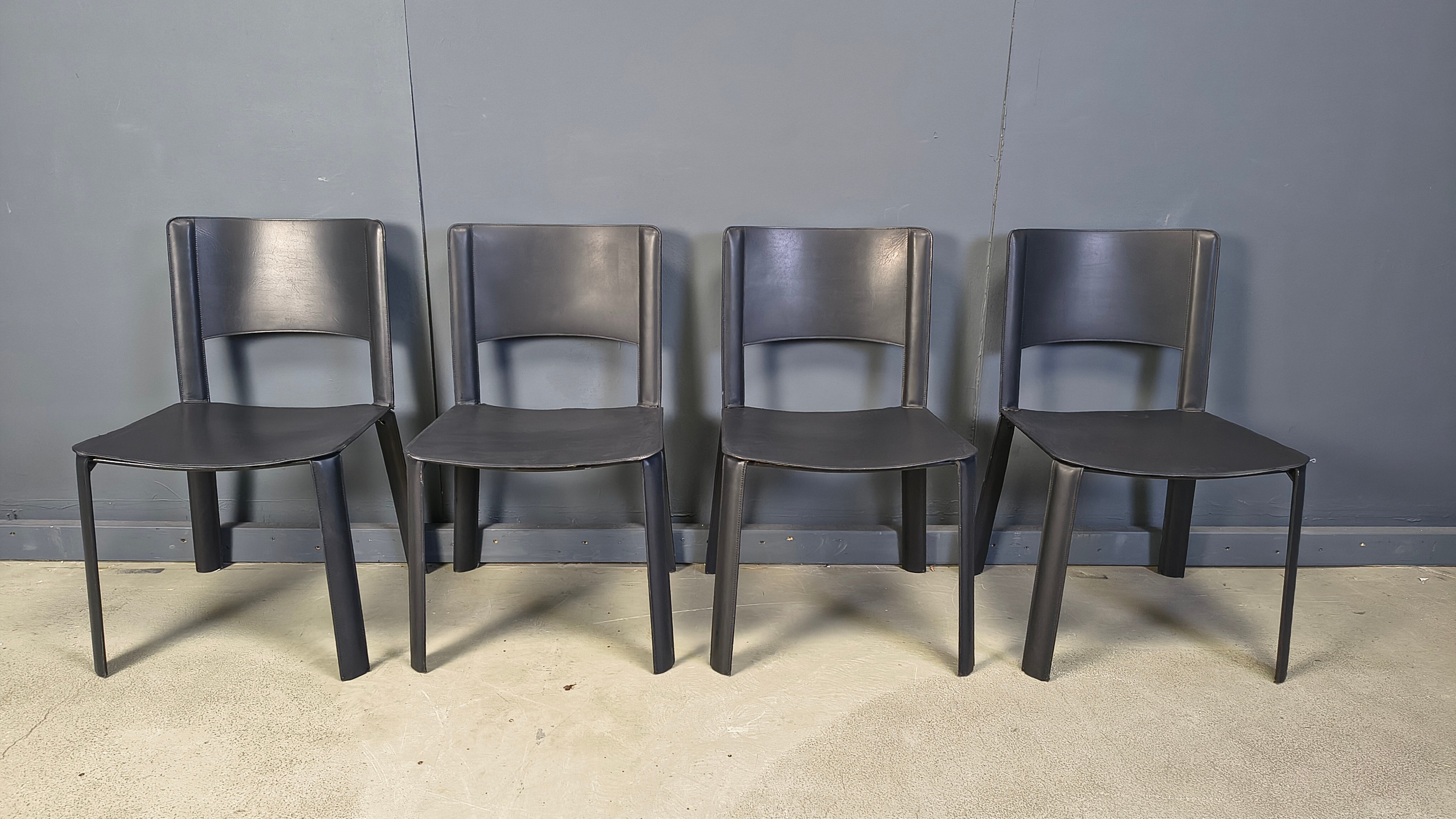 Vintage black leather dining chairs, Italy, 1980s