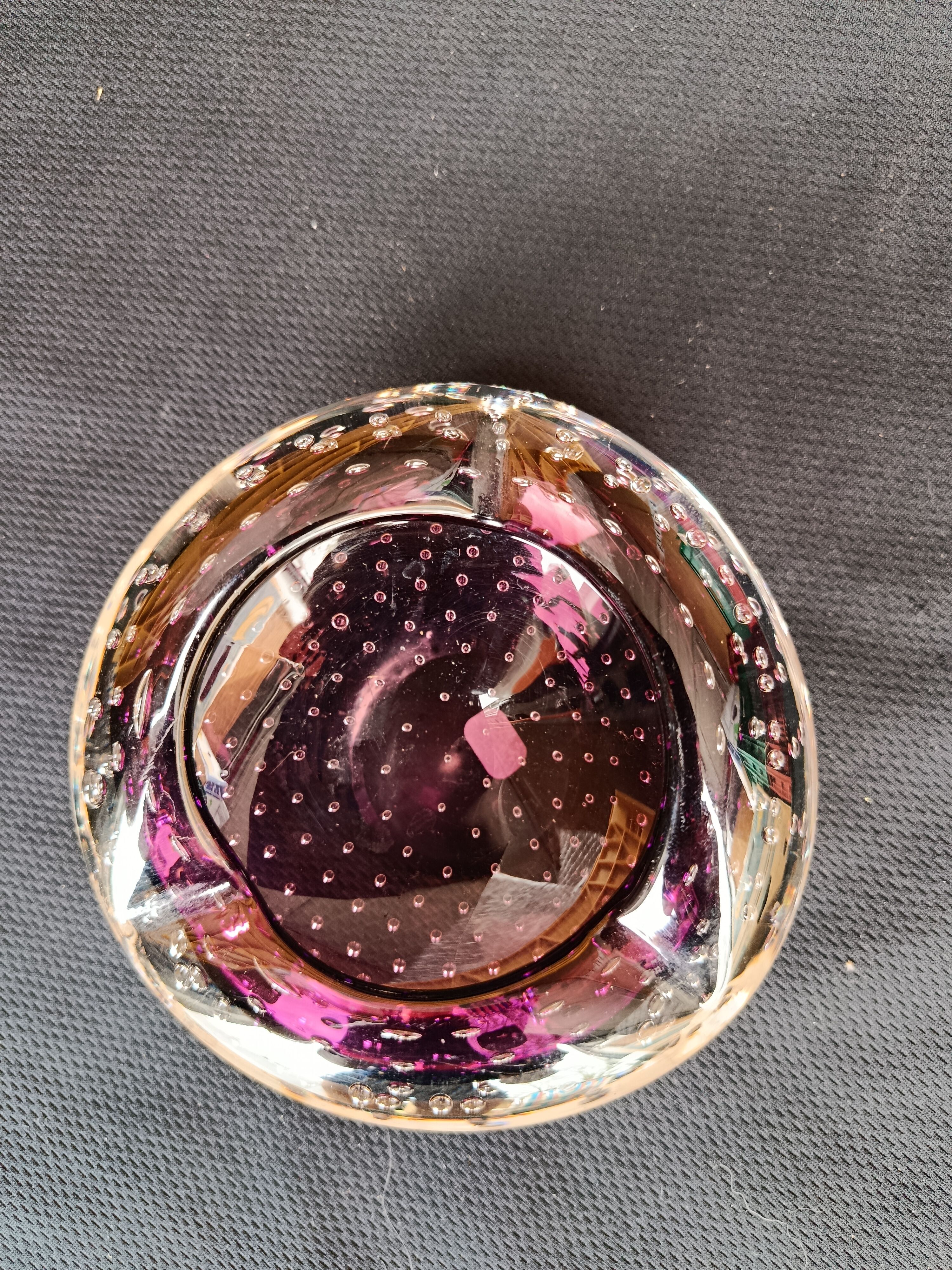 Purple bubble glass ashtray