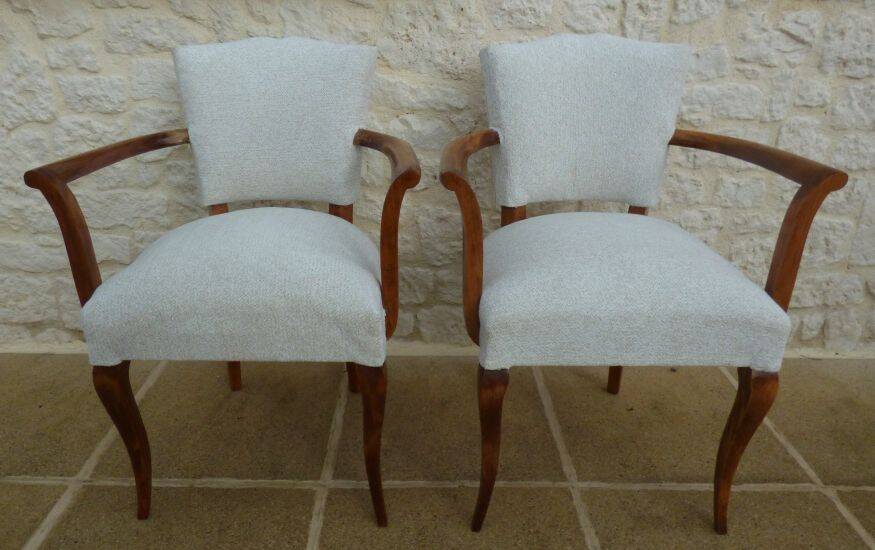 2 chic bridge armchairs from the 1950s completely refurbished in solid wood.