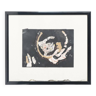 Ansgar Elde, Composition, Mixed Techniques on Cardboard, 1980s, Framed