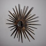 XL wooden sun mirror, France, 1960, 80 cm