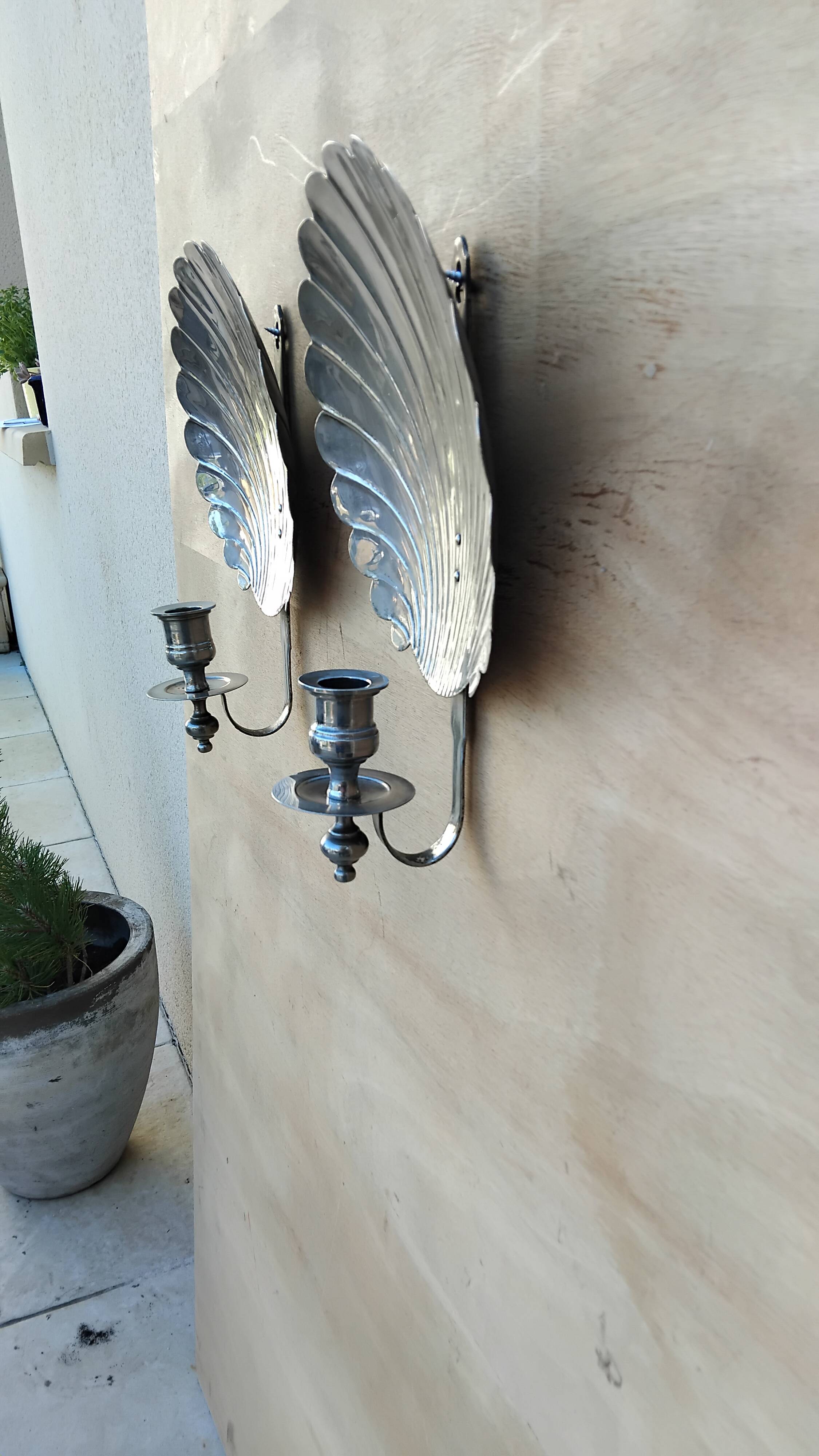 Pair of vintage silver-plated scallop shell wall candle holders