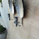 Pair of vintage silver-plated scallop shell wall candle holders