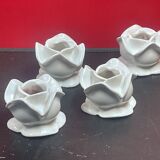 Set of 4 white porcelain table candle holders