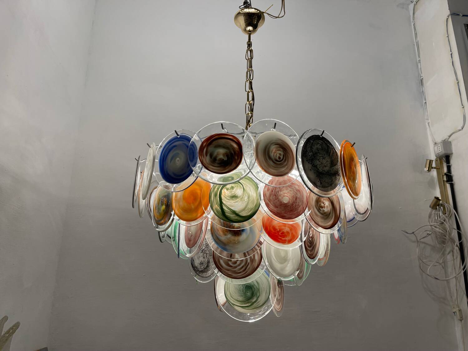 Large Space Age  Murano Glass Disc Chandelier 1970’s