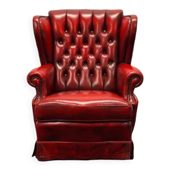 Red leather vintage chesterfield wing chair