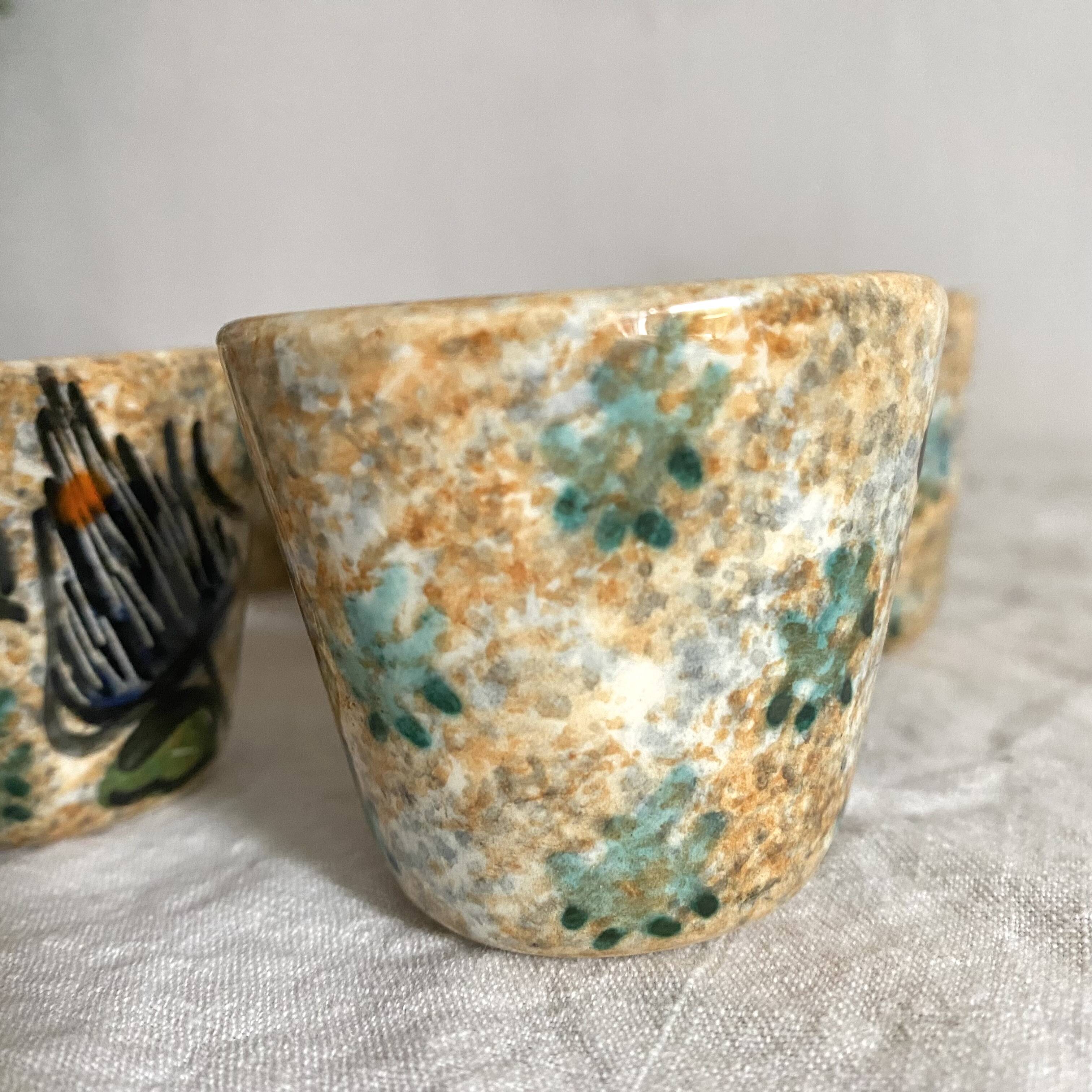 Espresso coffee cups with hand-painted decor, 1960s