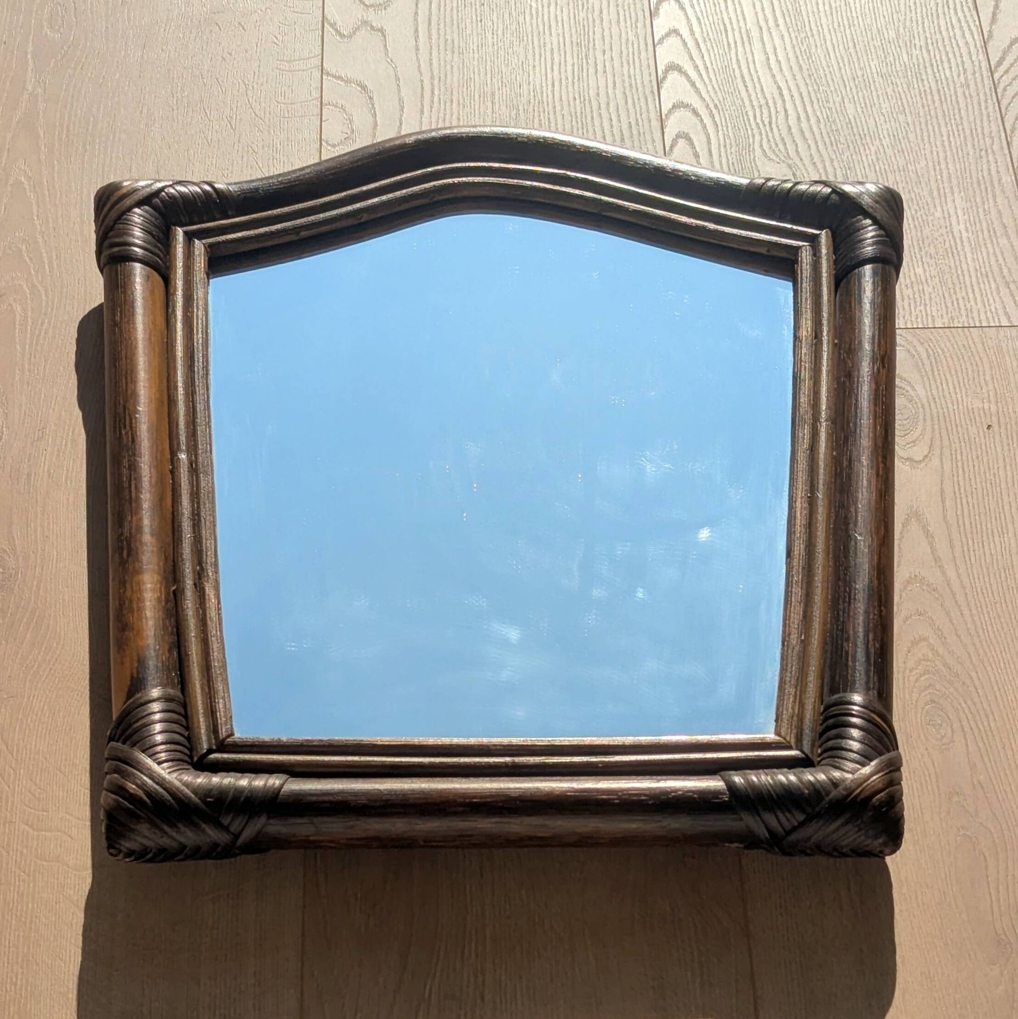 Mirror - Vintage 49x43 cm - Bamboo, Rattan - Patinated wood 1970