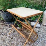 Vintage rattan magazine holder table