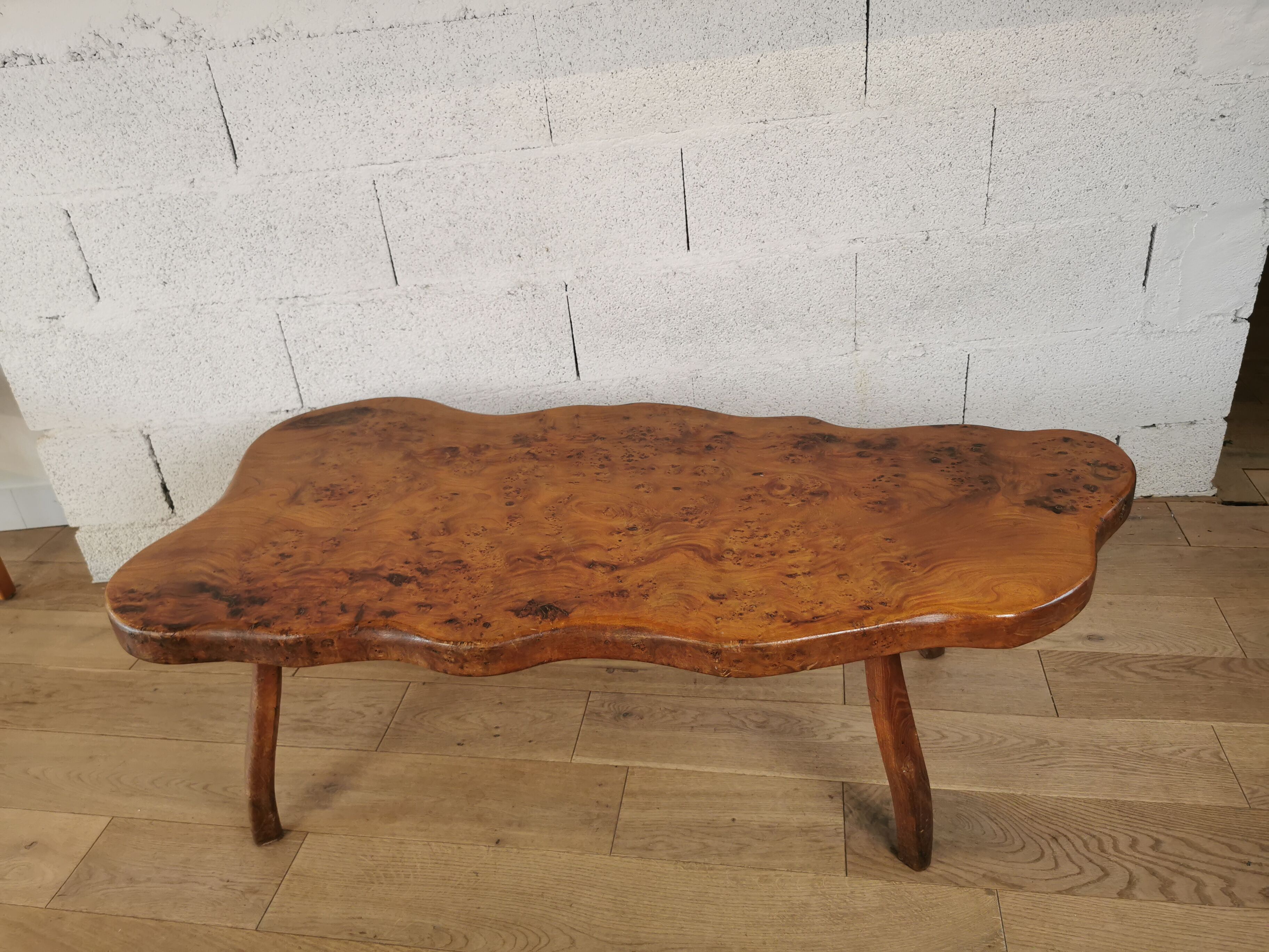 Irregular handmade wooden coffee table from the 60s and 70s