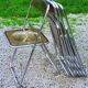 Set of 4 70s design folding chairs in smoked plexiglass and chrome metal