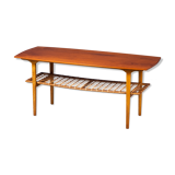 Coffee table in teak and oak with wicker shelf, Danish design, 1960s