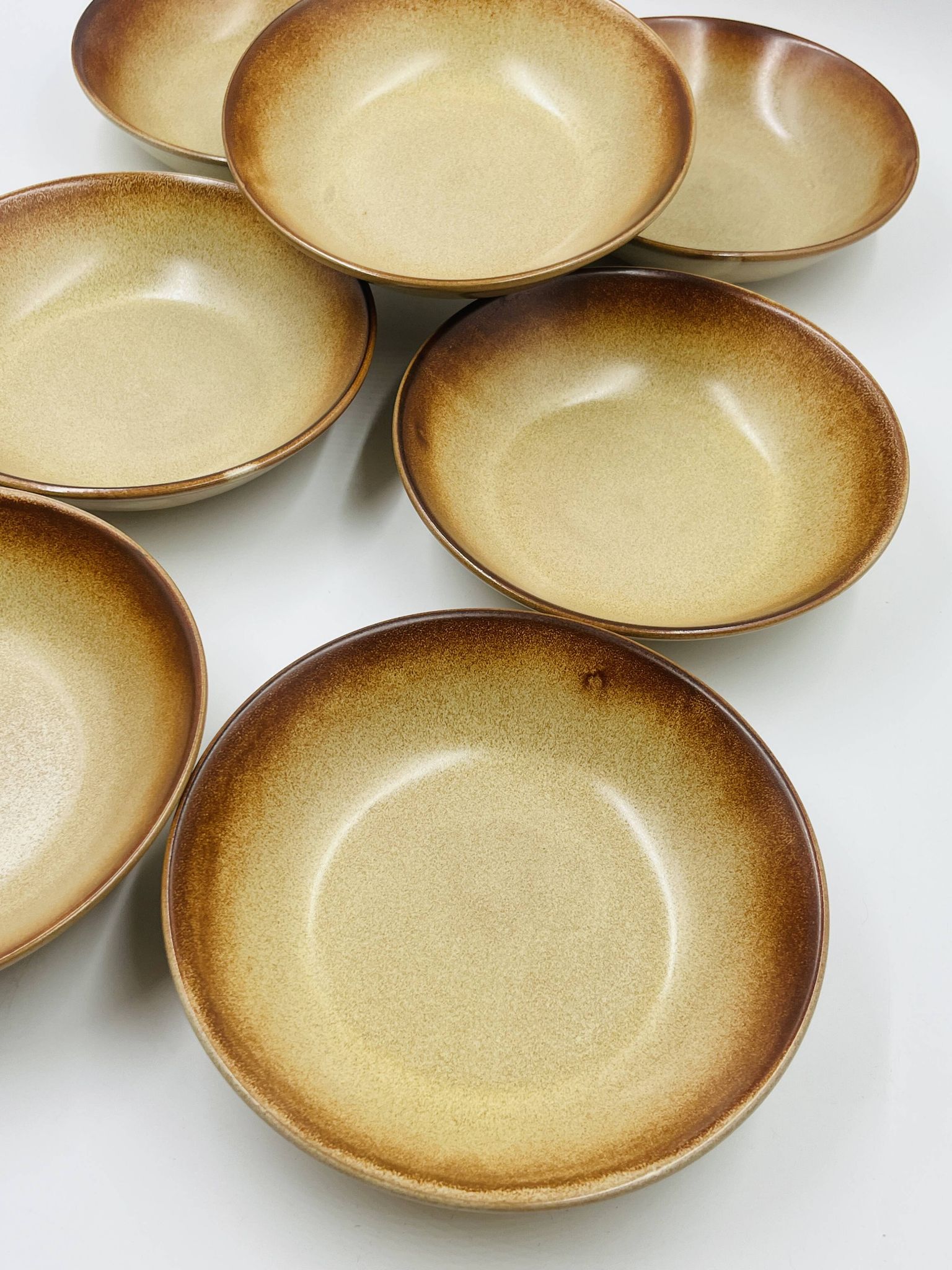 Lot 7 Assiettes Creuses en Grès Flammé 1970