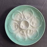 Niderviller sea-green earthenware oyster plates, set of 10 + dish