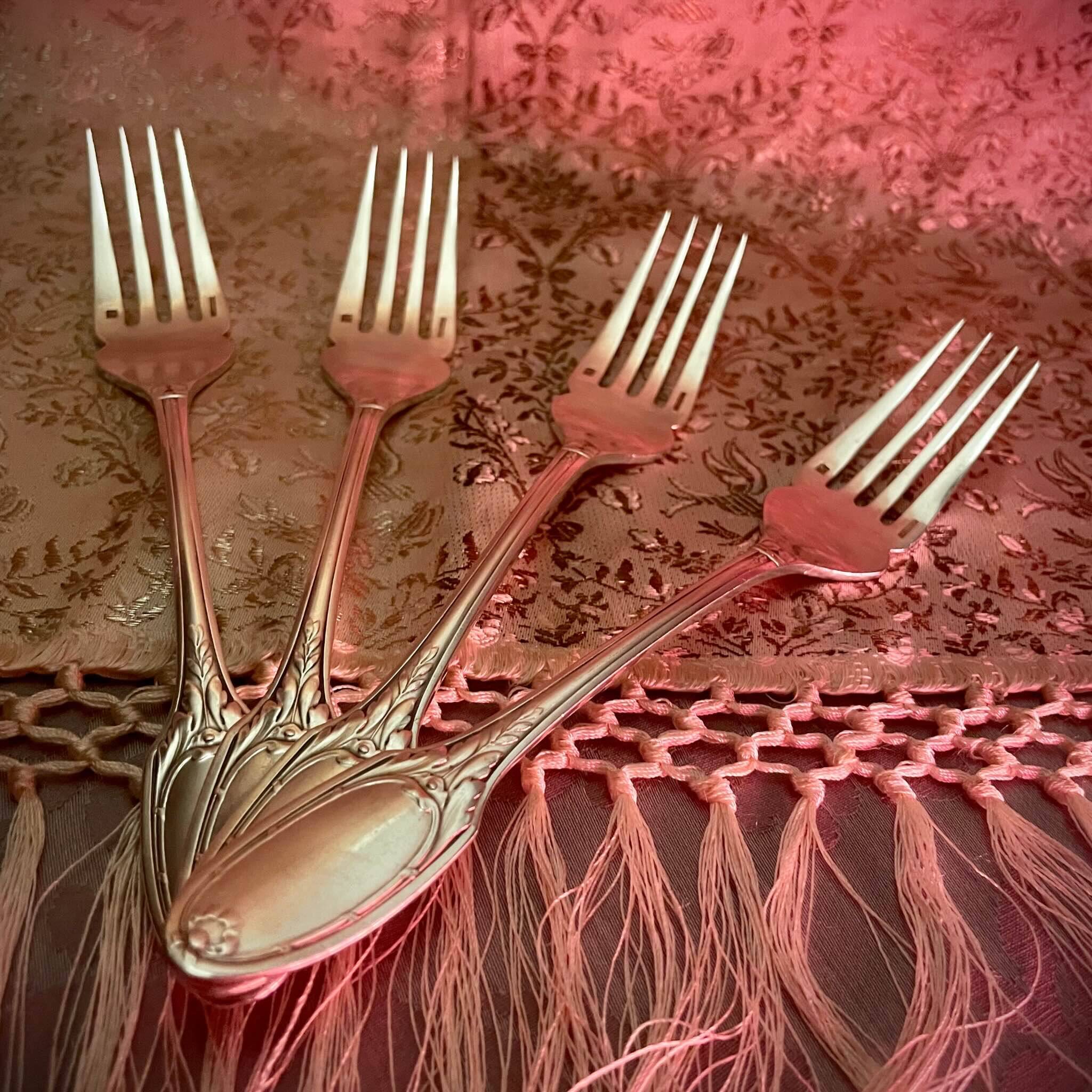 4 Marie-Antoinette Fish Forks - Christofle, Silver-Plated Metal