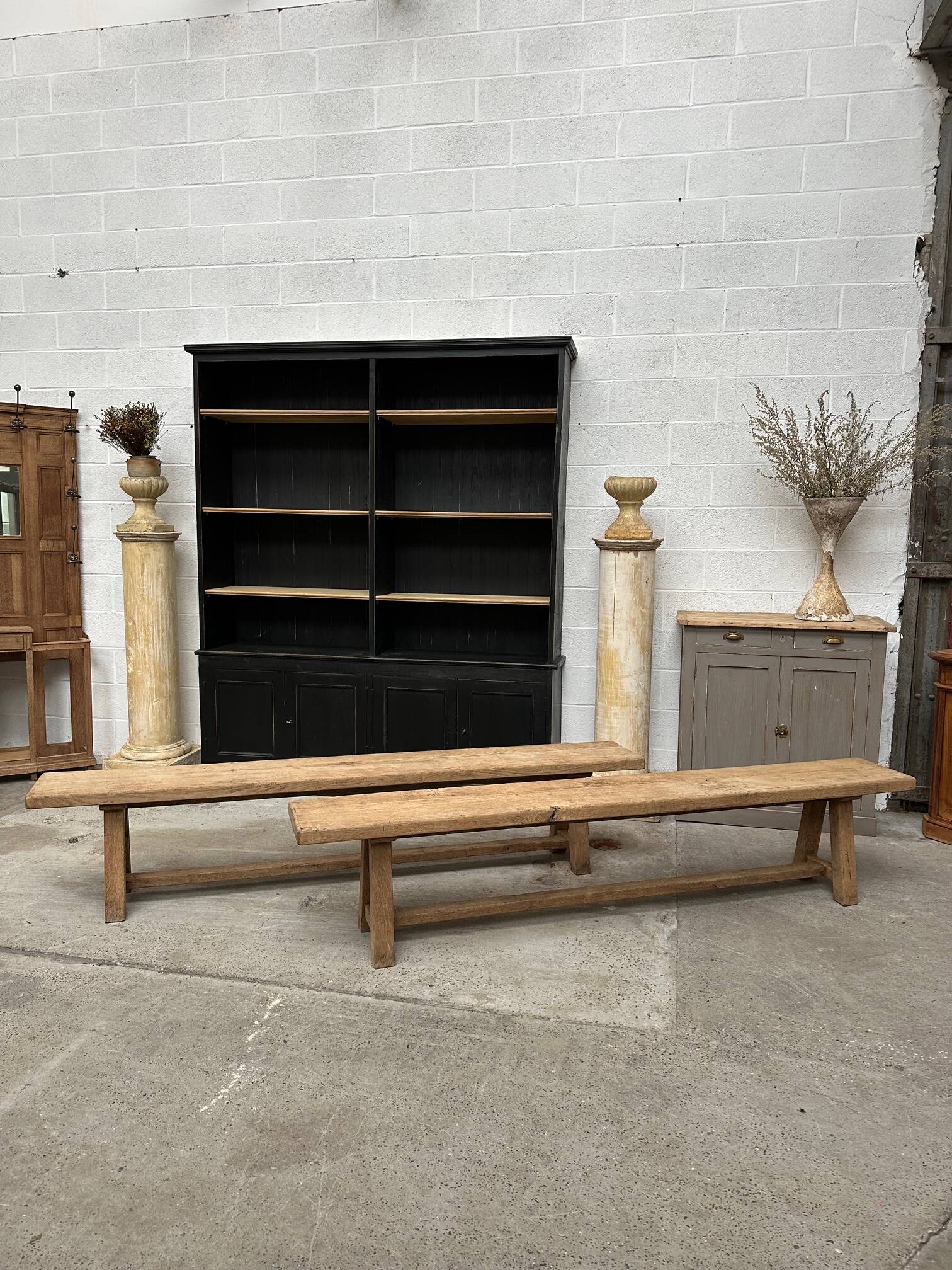 Pair of solid oak farm benches