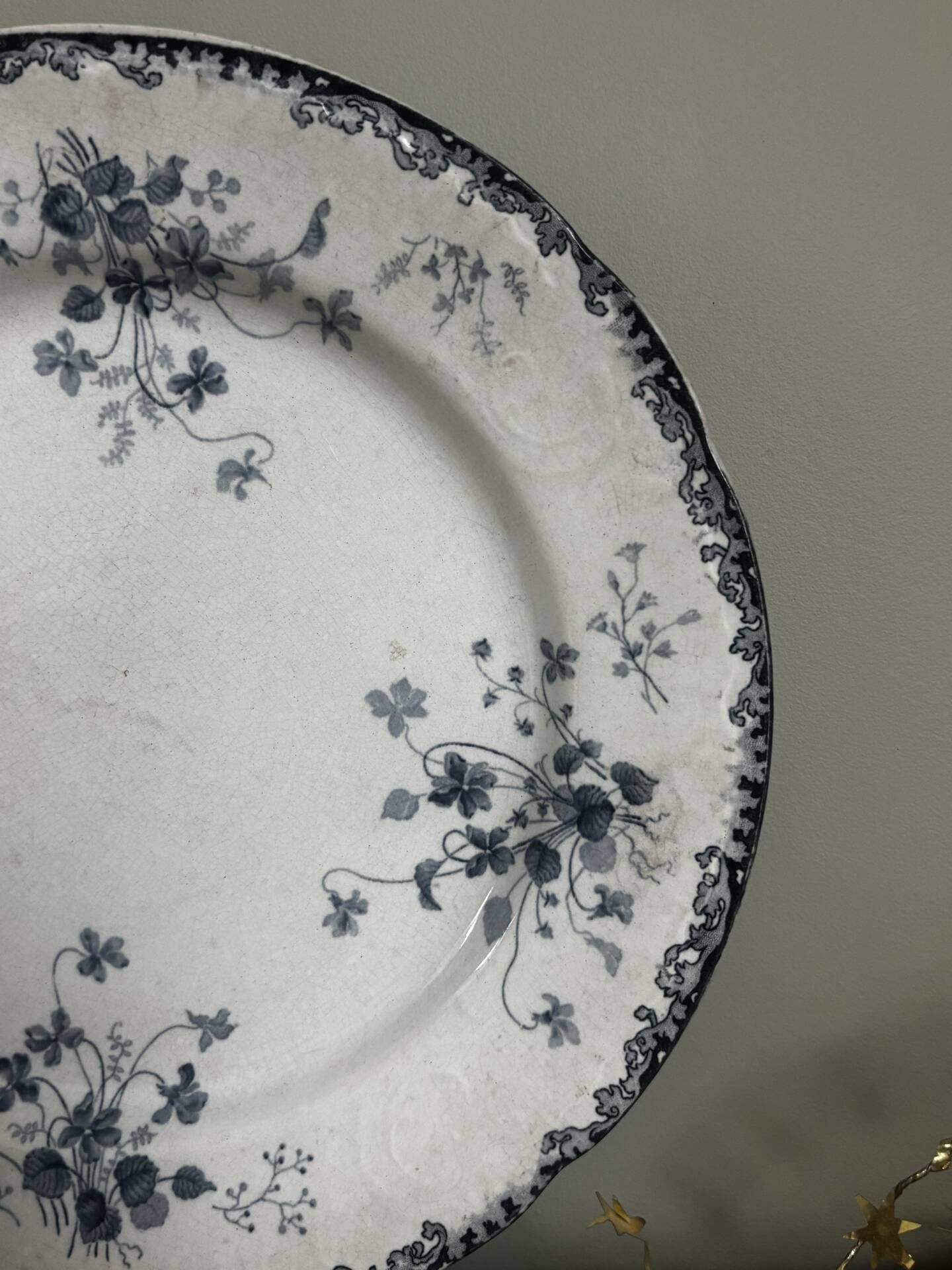 Superb antique plate Terre de Fer blue Emile Bourgeois Paris