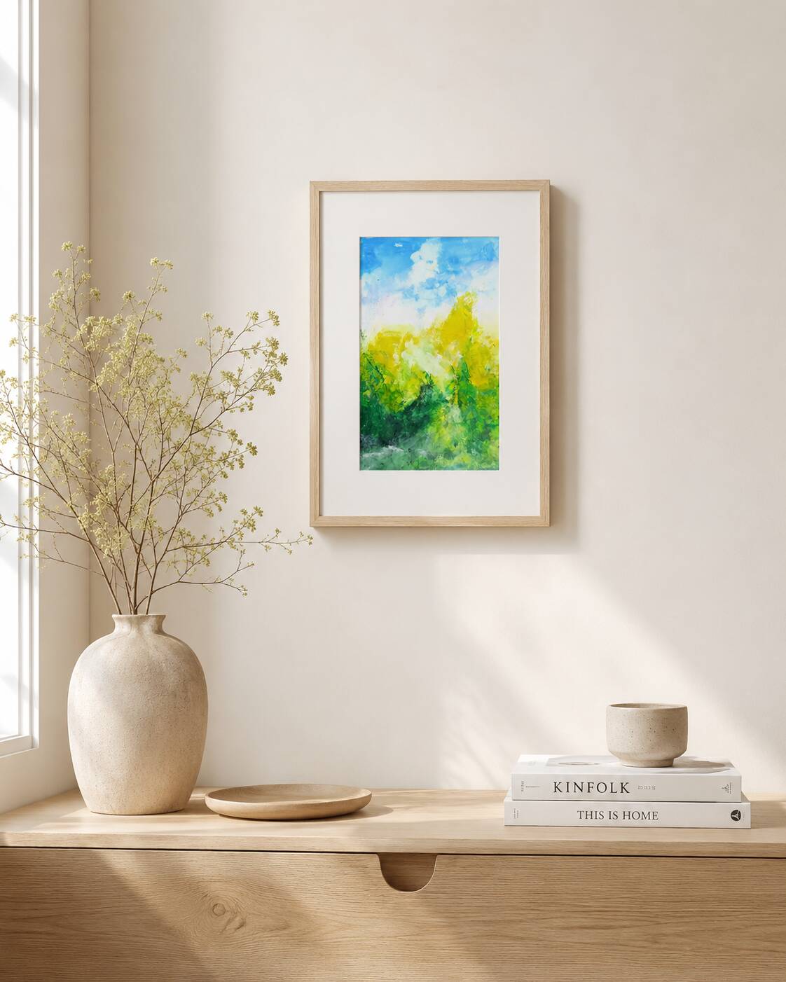 Original abstract painting – bright landscape – 15.5 x 24 cm
