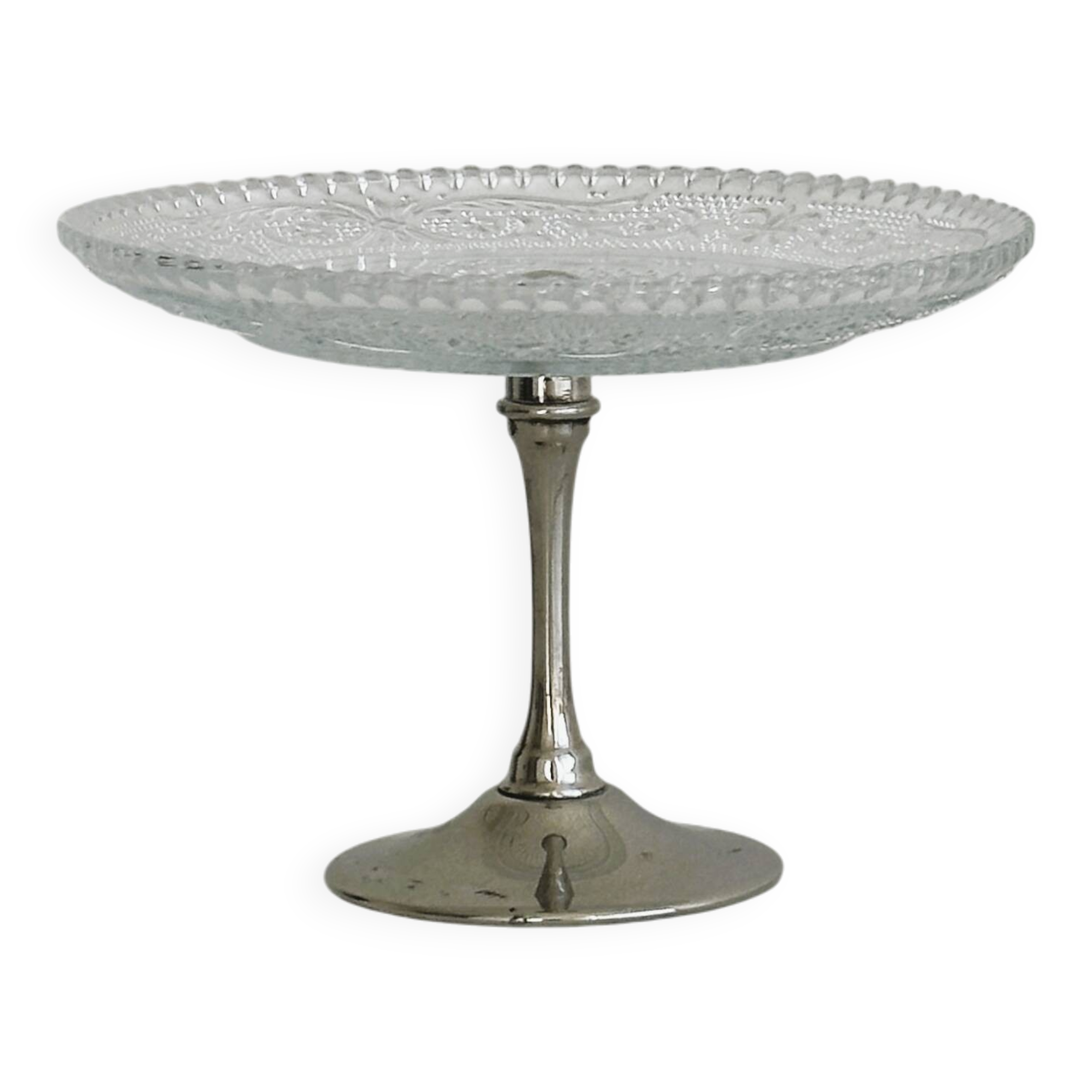 Bowl on a foot in worked glass and elegant metal