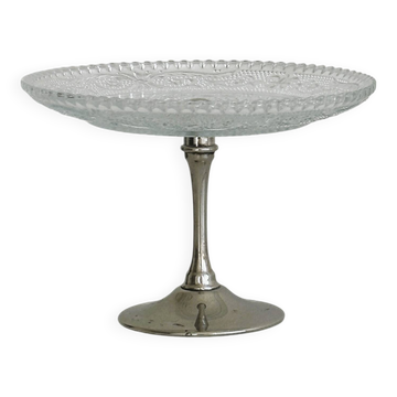 Bowl on a foot in worked glass and elegant metal