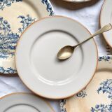 4 Gien Thistle ironstone plates + 4 small mismatched Tulowice stoneware plates