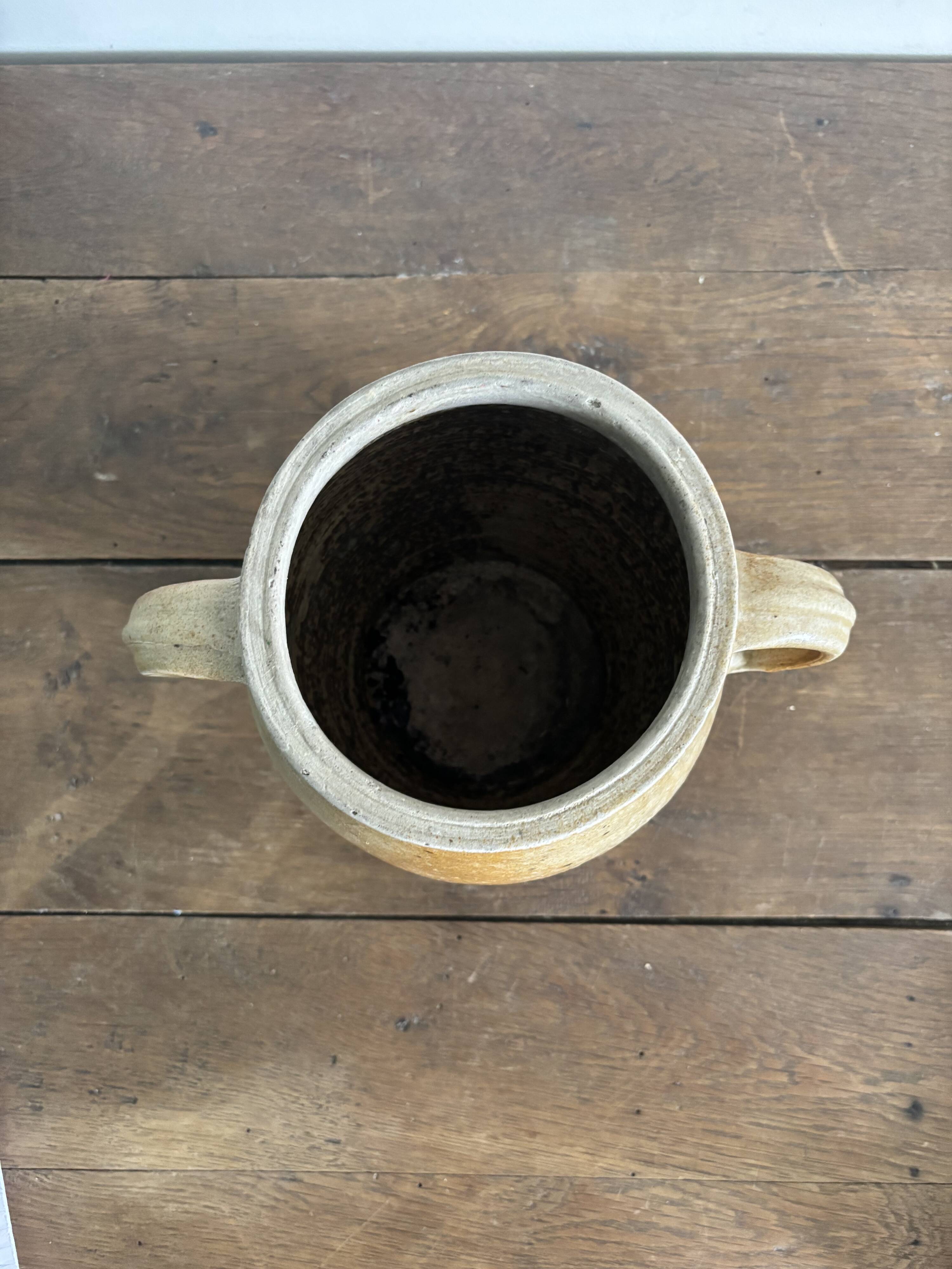 Ancien pot à graisse/vase en grès vernissé vintage – 2 anses